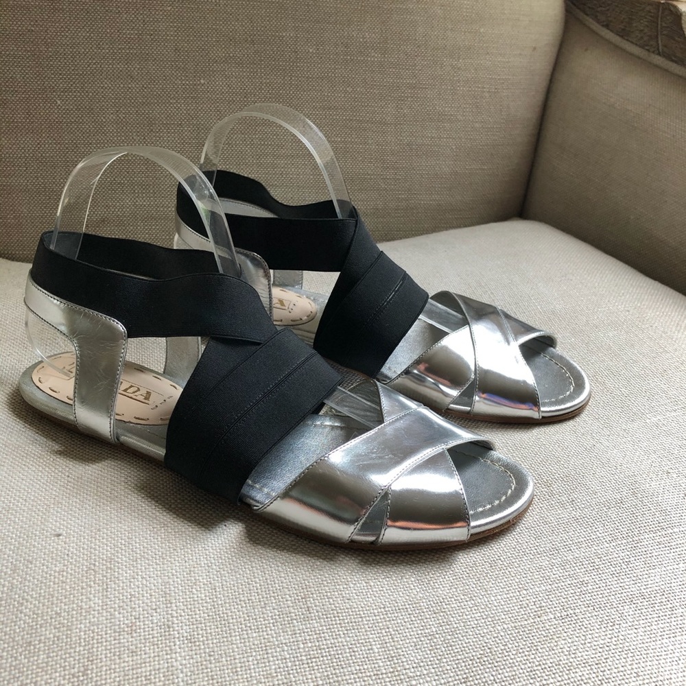 Prada Sandals Crisscross Stretch Silver Patent 9 - Picture 3 of 8